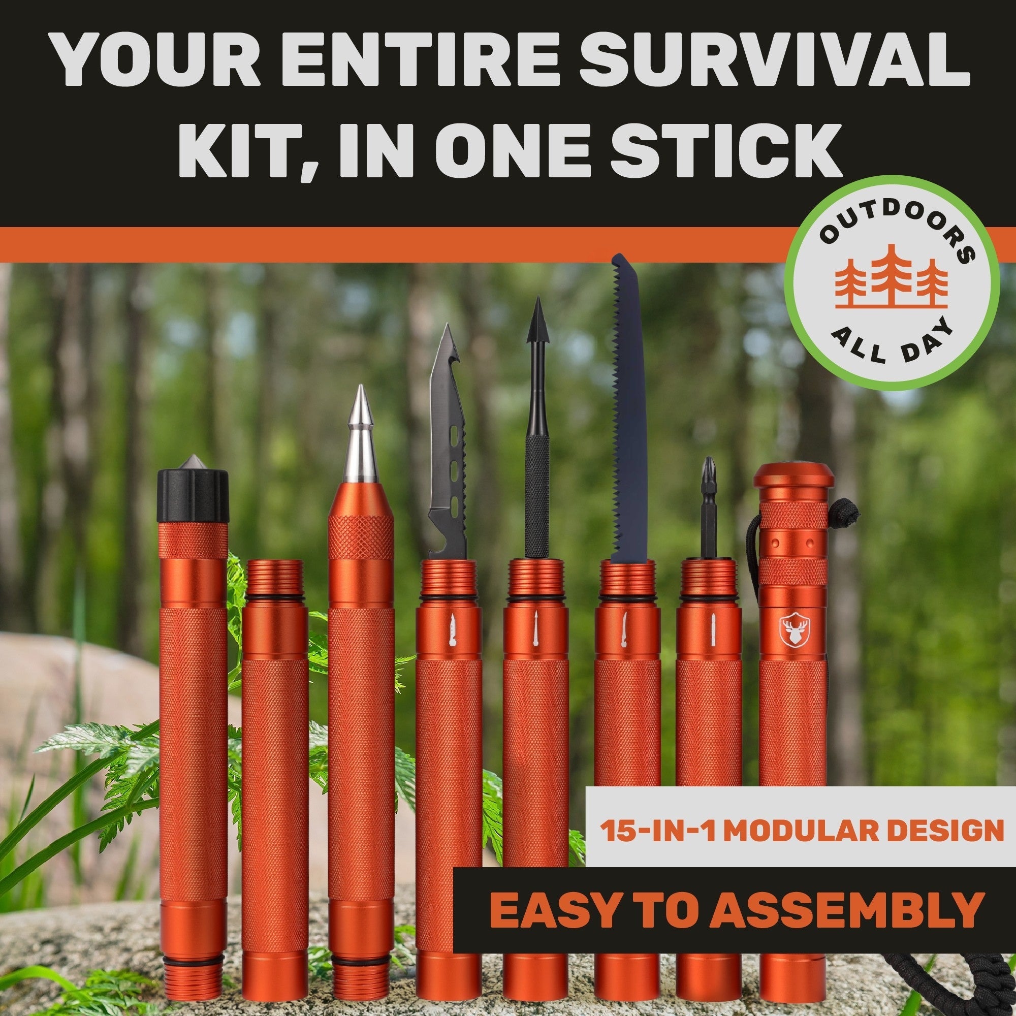 Tactical Hiking Stick - 15-in-1 Survival Multi-Tool for Outdoors