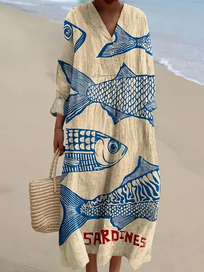 Women's Abstract Pattern Cotton Dress Lightweight Breathable Casual Daily Wear Dress
