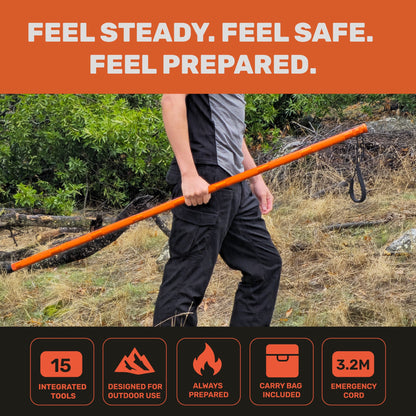Tactical Hiking Stick - 15-in-1 Survival Multi-Tool for Outdoors