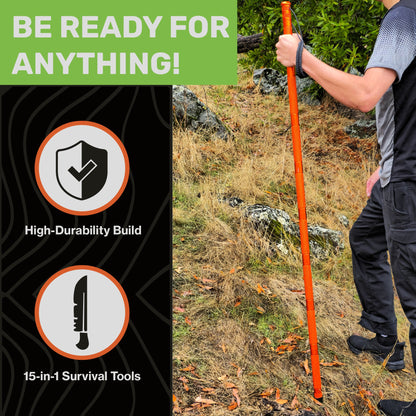 Tactical Hiking Stick - 15-in-1 Survival Multi-Tool for Outdoors