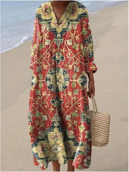 Women's Abstract Pattern Cotton Dress Lightweight Breathable Casual Daily Wear Dress