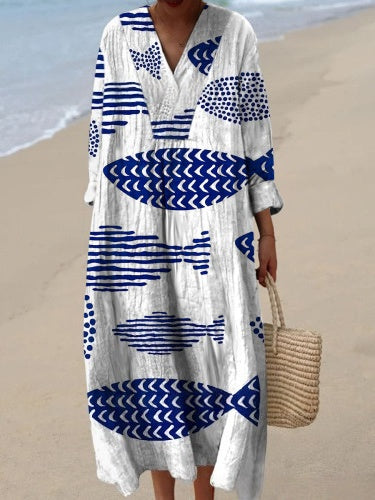 Women's Abstract Pattern Cotton Dress Lightweight Breathable Casual Daily Wear Dress