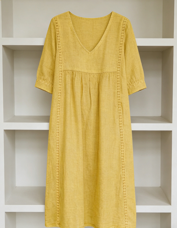 New Arrivals🔥Women's Casual Loose-fitting Patchwork Lace Trim Linen And Cotton Dress