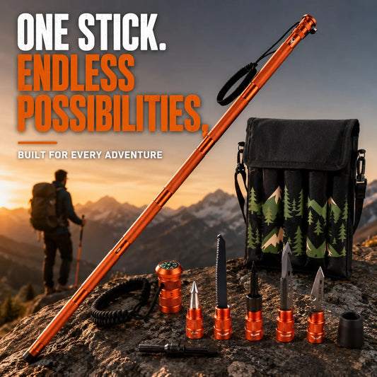 Tactical Hiking Stick - 15-in-1 Survival Multi-Tool for Outdoors