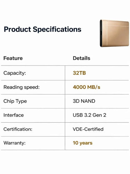 ⚡ German 32TB Pro SSD — 4000MB/s, Transfer 3 4K Movies in 1 Second, for the Price of a Beer! 🏆